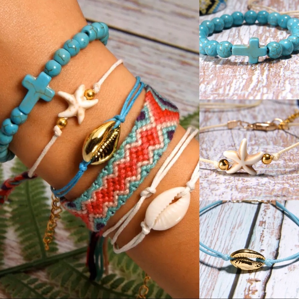 Shells,Cross,Starfish, Weave Bracelet Set